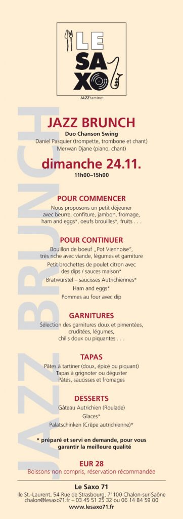 Afiiche, Flyer, création : Brunch Le Saxo 71 Création AgirAgile